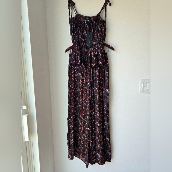 RACHEL ZOE Satin Floral Dark Blue SET Spagetti Top Elastic Wide Legs Pants S - Picture 14 of 14